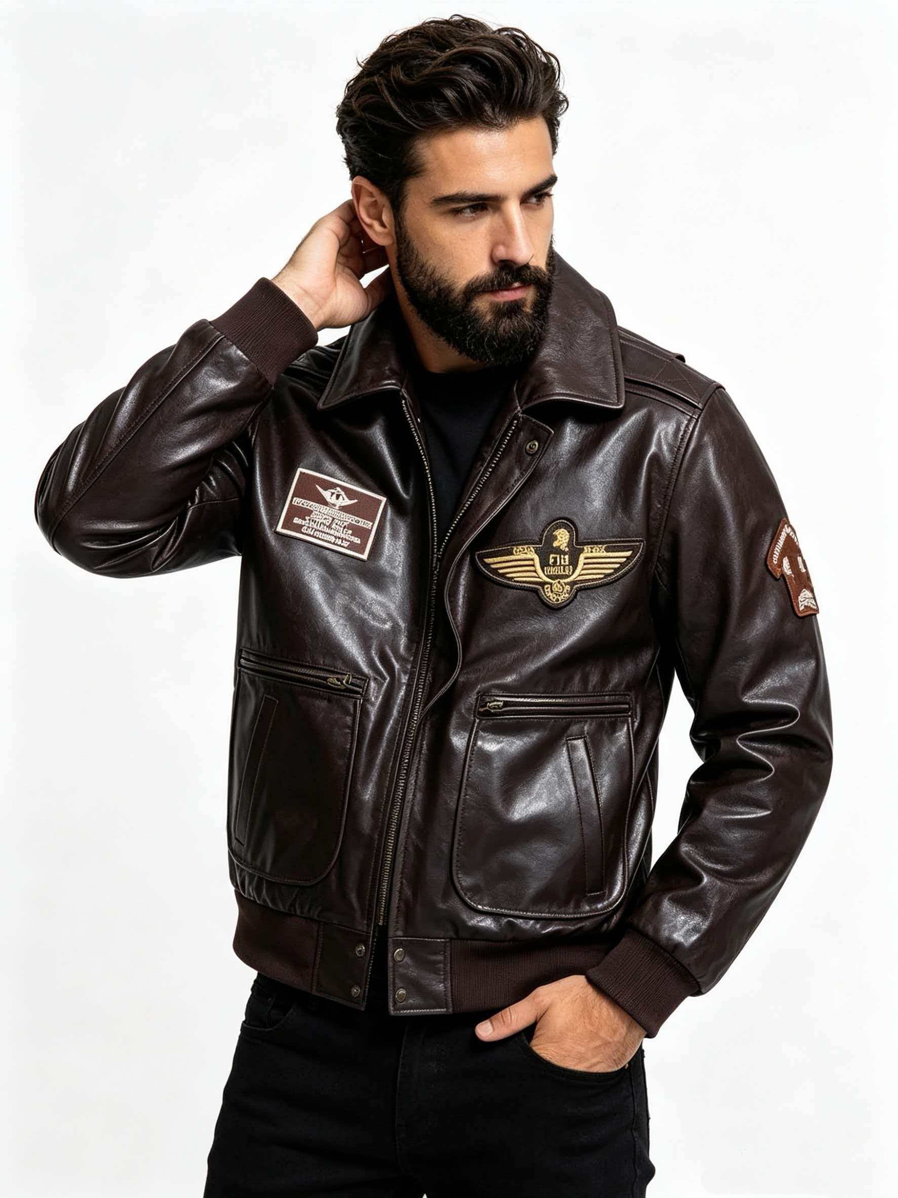 Bomber Jacket Men - Men's Genuine Leather Military Flight Jacket