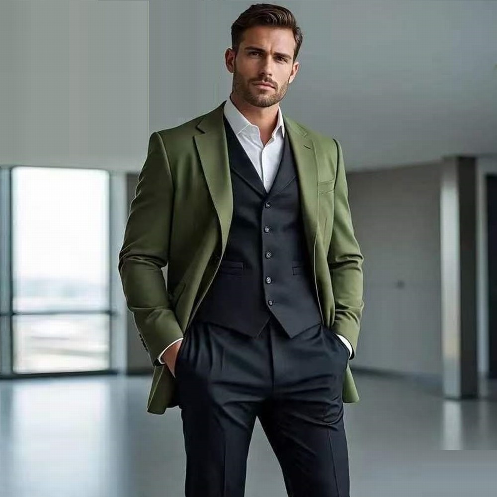 Men'S Fashion Formal - Fashion Army Green And Black Formal
