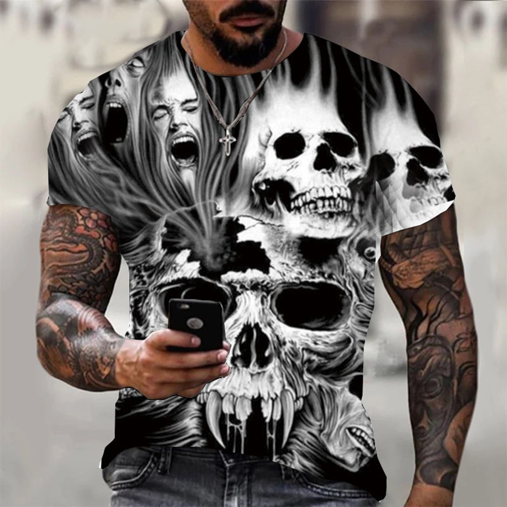 Men'S Fashion For Summer 2026 - Men Gothic Skull Graphic T‑Shirt Horror