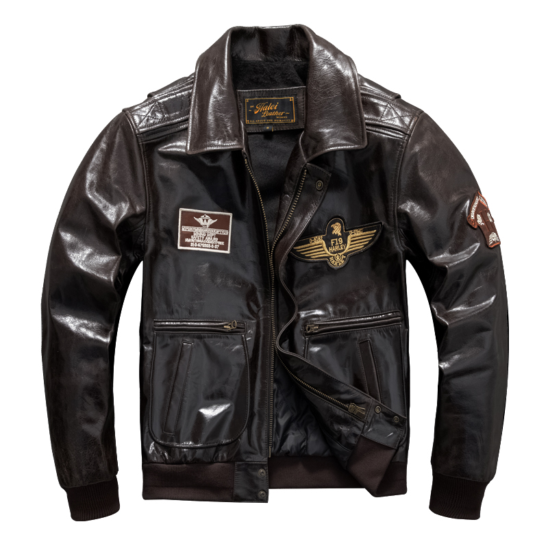 Men's Genuine Leather Military - Bomber Jacket Men 评论和价格