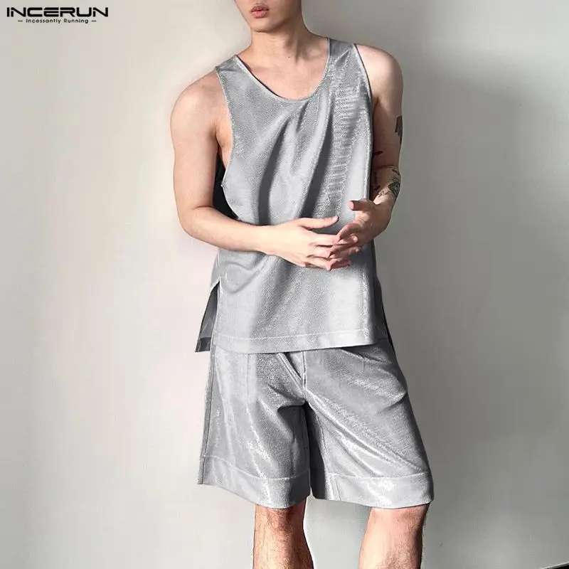 INCERUN Men's Sets Shiny Solid - Men'S Fashion For Summer 2026 评论和价格
