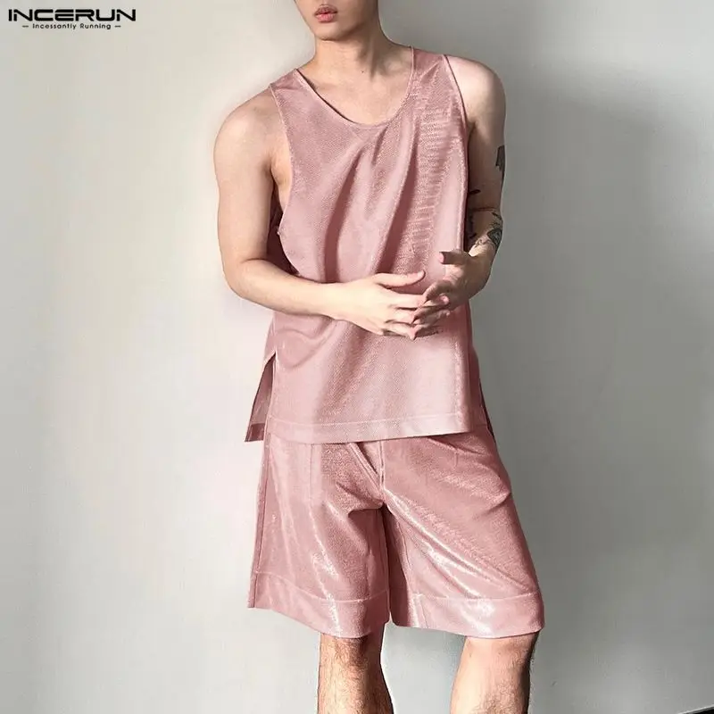 INCERUN Men's Sets Shiny Solid - Men'S Fashion For Summer 2026 评论和价格