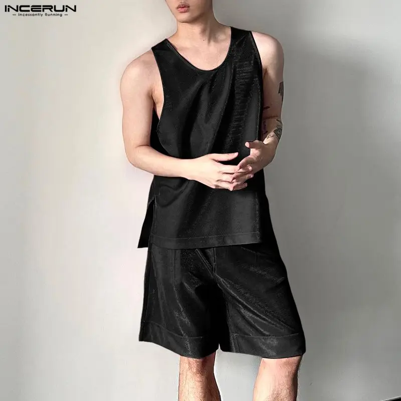 INCERUN Men's Sets Shiny Solid - Men'S Fashion For Summer 2026 评论和价格