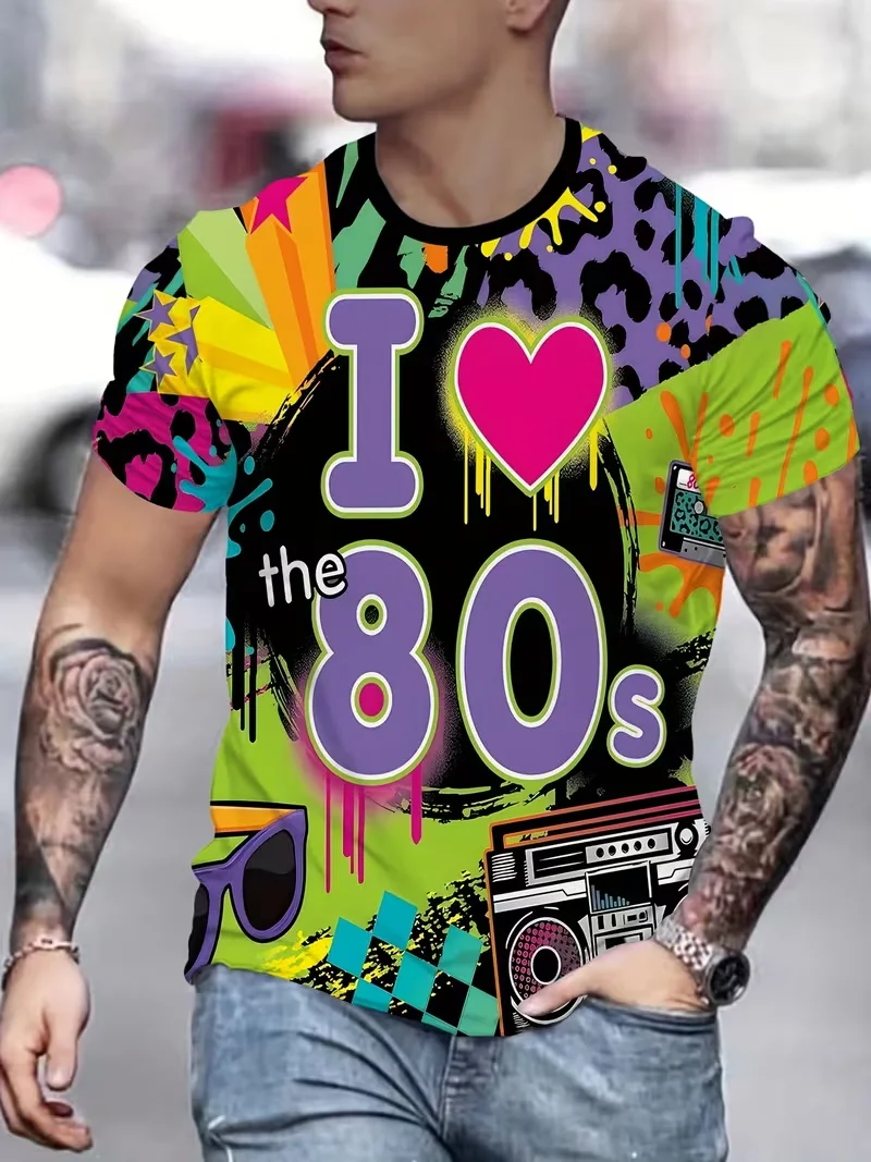 3D Digital Print Retro 80s Gra - Mens Fashion In The 80S 评论和价格