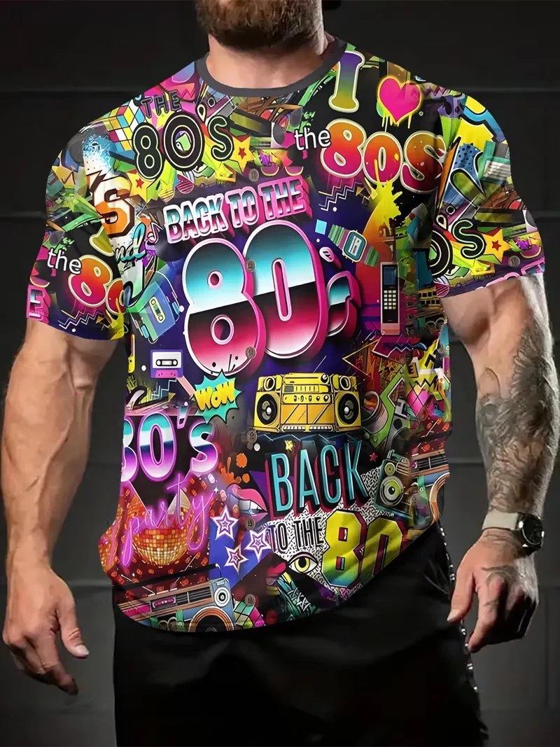 3D Digital Print Retro 80s Gra - Mens Fashion In The 80S 评论和价格