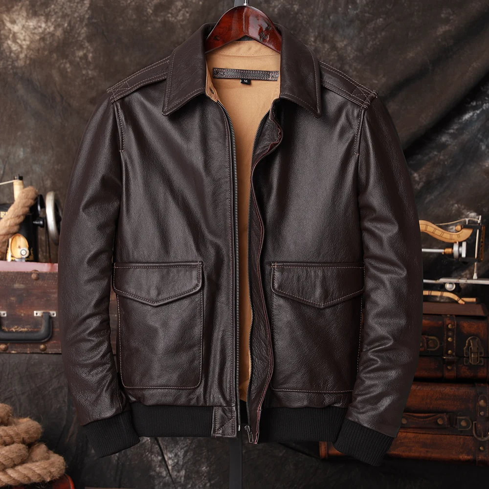Bomber A2 Pilot Genuine Leathe - Bomber Jacket Men 评论和价格