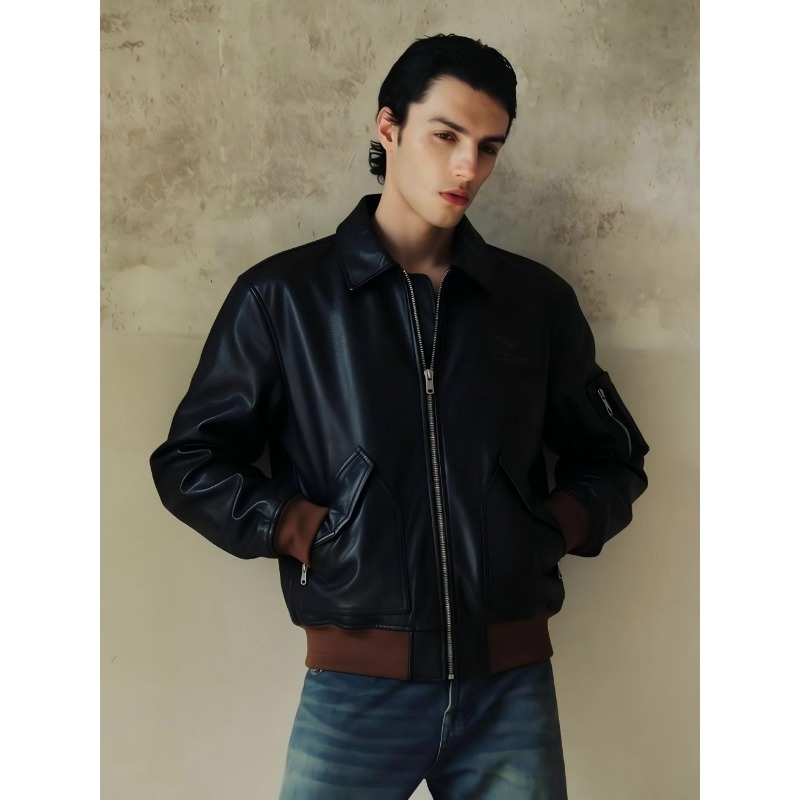 45P Vintage Aviator Flight Jac - Bomber Jacket Men 评论和价格