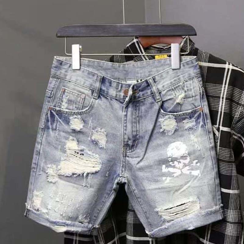 Summer Men's Worn Bead Hole Be - Men Fashion Jeans 评论和价格