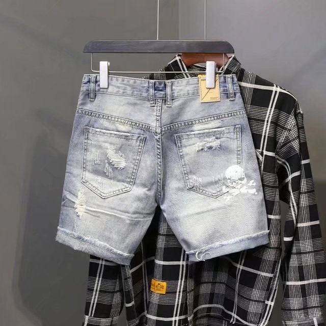 Summer Men's Worn Bead Hole Be - Men Fashion Jeans 评论和价格